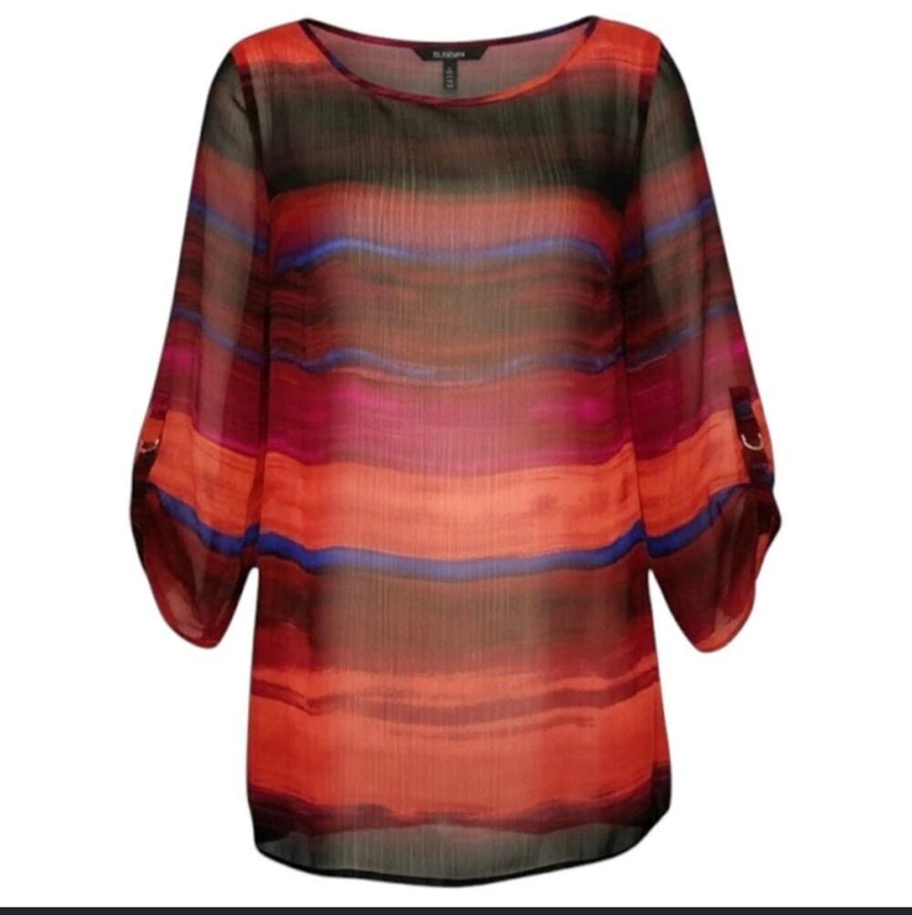 Liz Claiborne Vibrant Abstract Multicolor Striped Chiffon Blouse